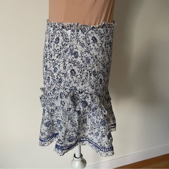 Saylor Edan Woodblock Floral Print Ruffled Smocked Mini Skirt EUC Size Small - Picture 4 of 11